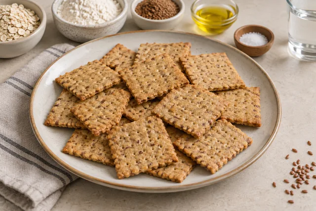 अलसी-ओट्स crackers का AI से बनाया गया चित्र