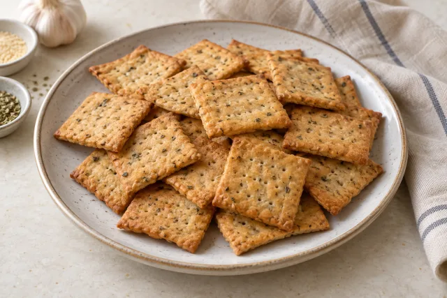 लहसुन वाले गेहूँ crackers का AI से बनाया गया चित्र