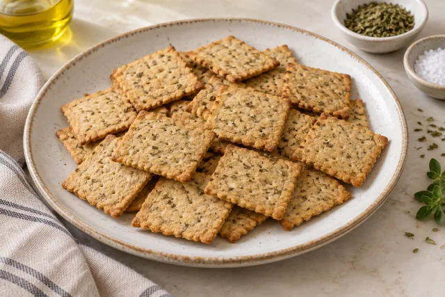 ओट्स और हर्ब crackers का AI से बनाया गया चित्र
