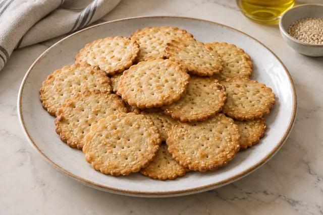 तिल और चावल के crackers का AI से बनाया गया चित्र