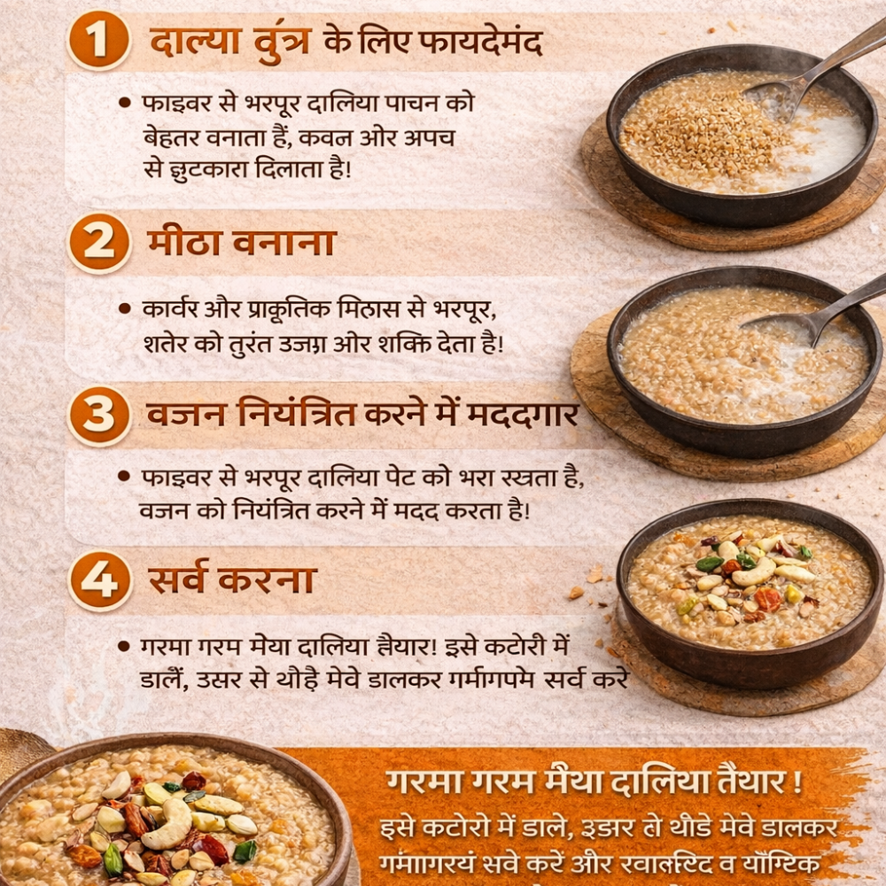 मीठा दालिया बनाने की आसान रेसिपी और इसके स्वास्थ्य लाभ 2 मीठा दालिया